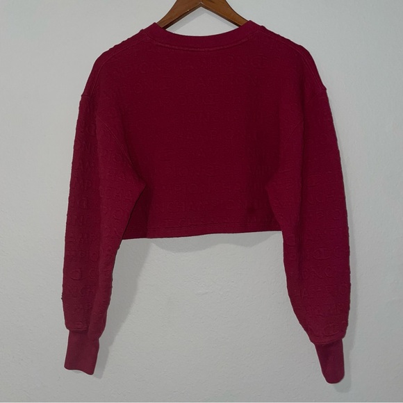 Champion Women’s Cropped Red Embossed Logo Sweatshirt Long Sleeve Size S EUC - Picture 8 of 16